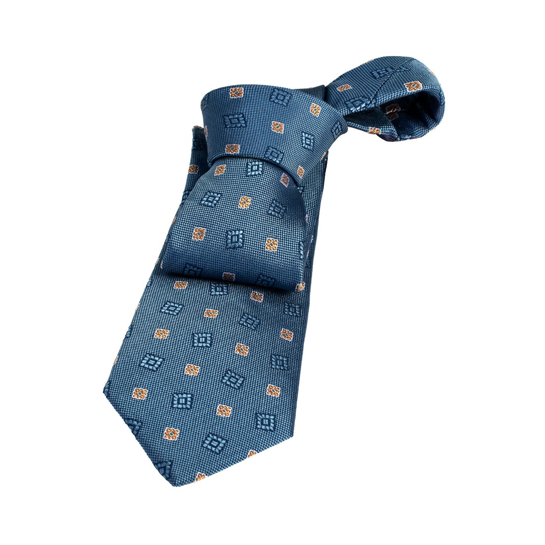 Light Blue & Orange Geometric Foulard Silk Tie