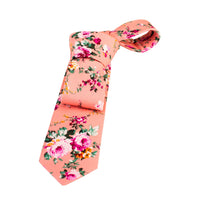 Salmon, Pink & Green Floral Cotton Tie