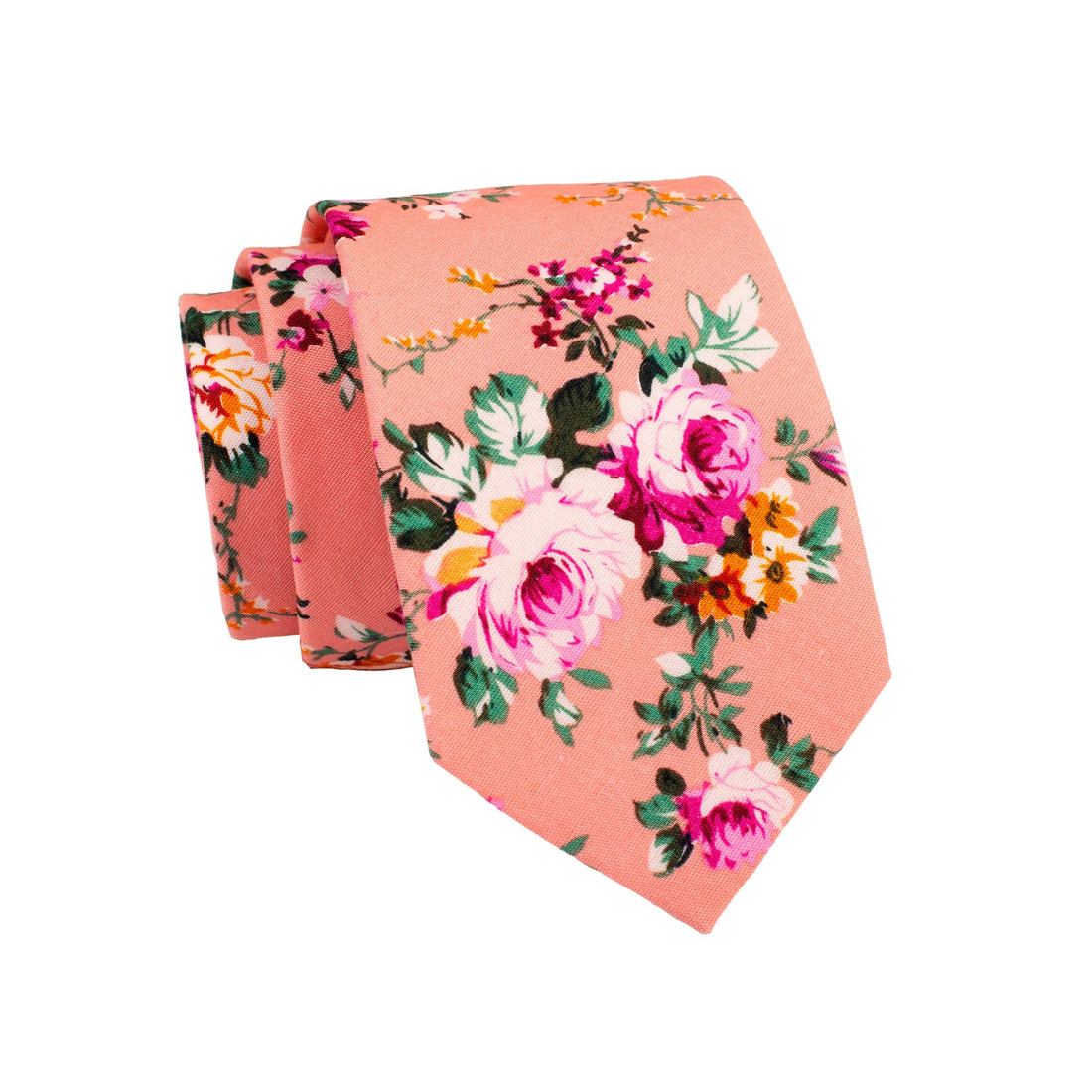 Salmon, Pink & Green Floral Cotton Tie