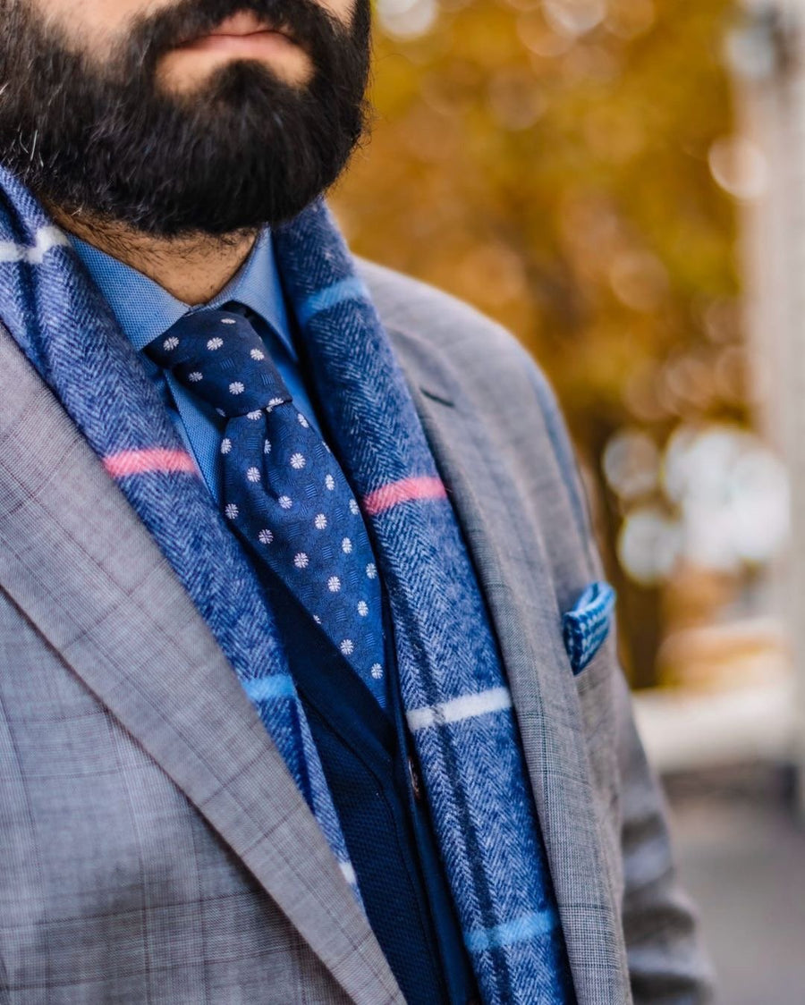 Blue & Silver Foulard Silk Tie