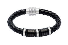 Black & Silver Leather Bracelet