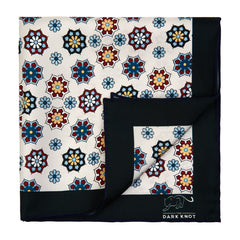 White, Burgundy & Blue Foulard Silk Pocket Square
