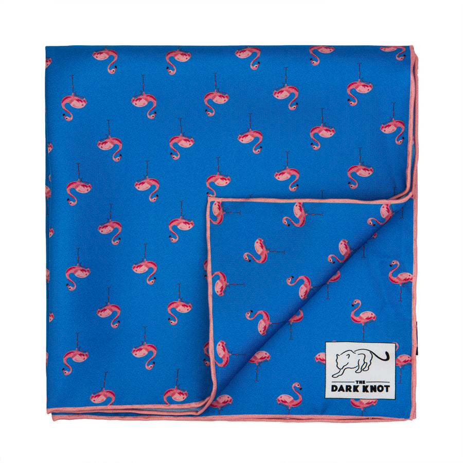 Light Blue & Pink Flamingos Silk Pocket Square
