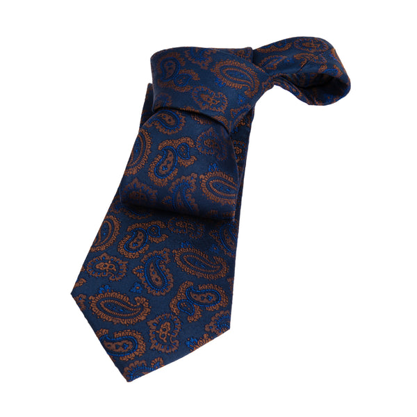 Navy Paisley Ties | Brooks Brothers Manhattan Navy Paisley Floral Silk Tie - Blue & Brown display picture 1