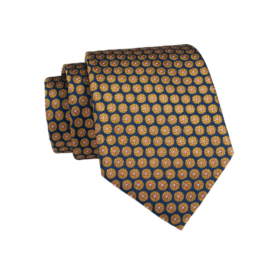 Navy & Orange Medallion Foulard Silk Tie