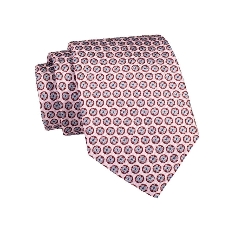 Pink & Grey Medallion Foulard Silk Tie