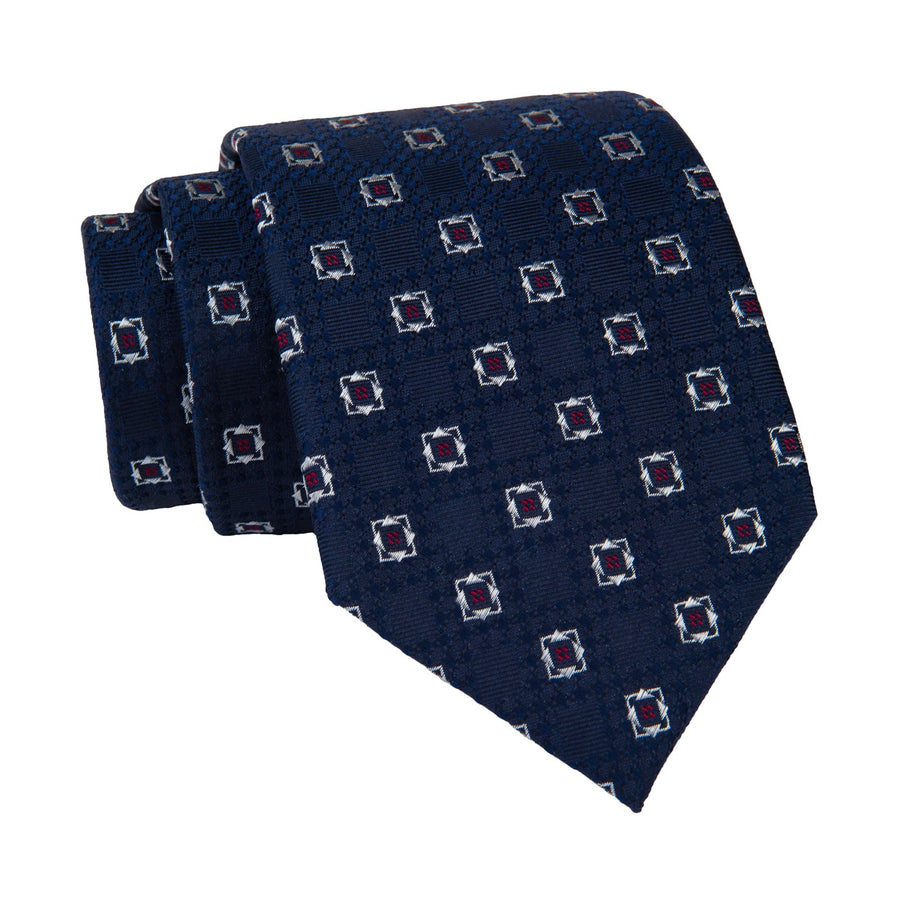 Navy & Red Foulard Silk Tie