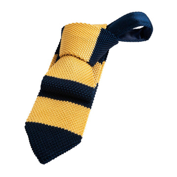 Navy & Yellow Stripes Knitted Silk Tie