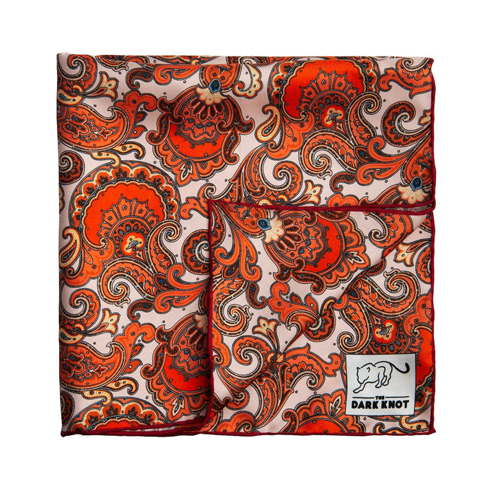 Orange & Cream Paisley Silk Pocket Square