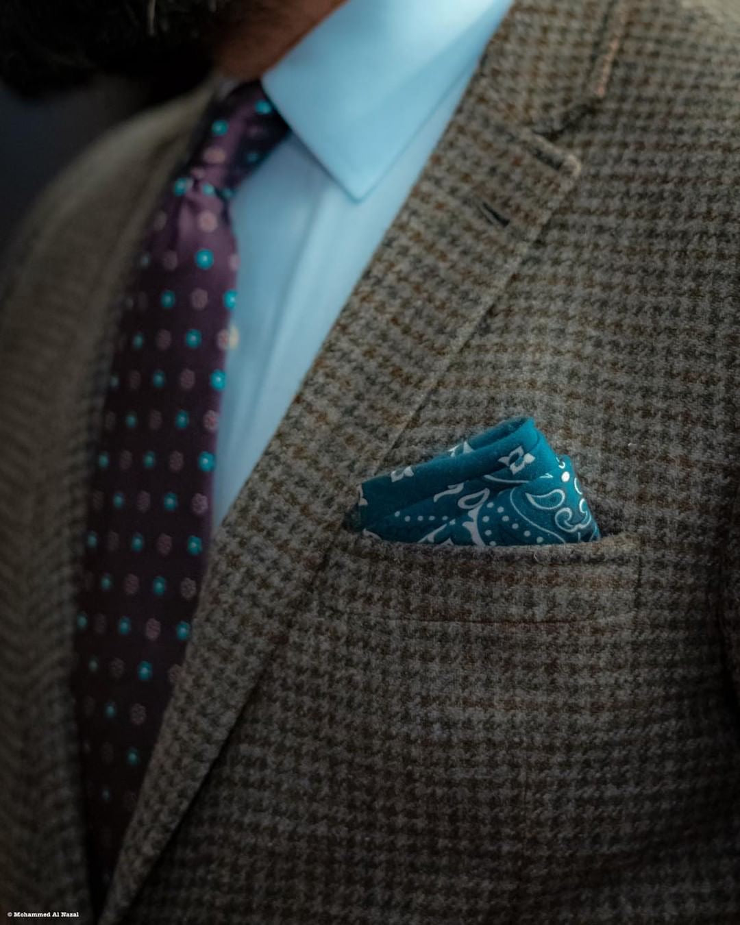 Green Paisley Linen Pocket Square