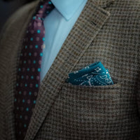 Green Paisley Linen Pocket Square