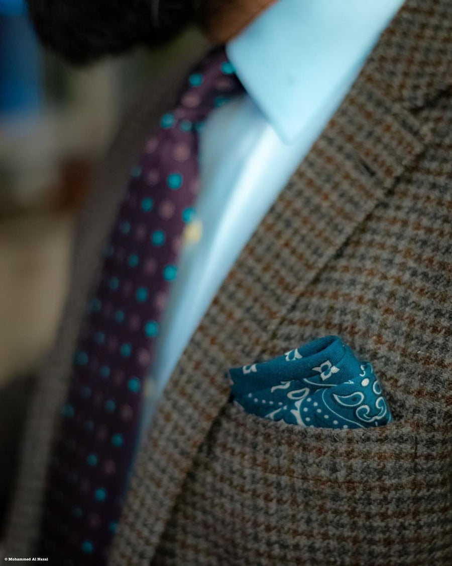 Paisley Green Linen Pocket Square