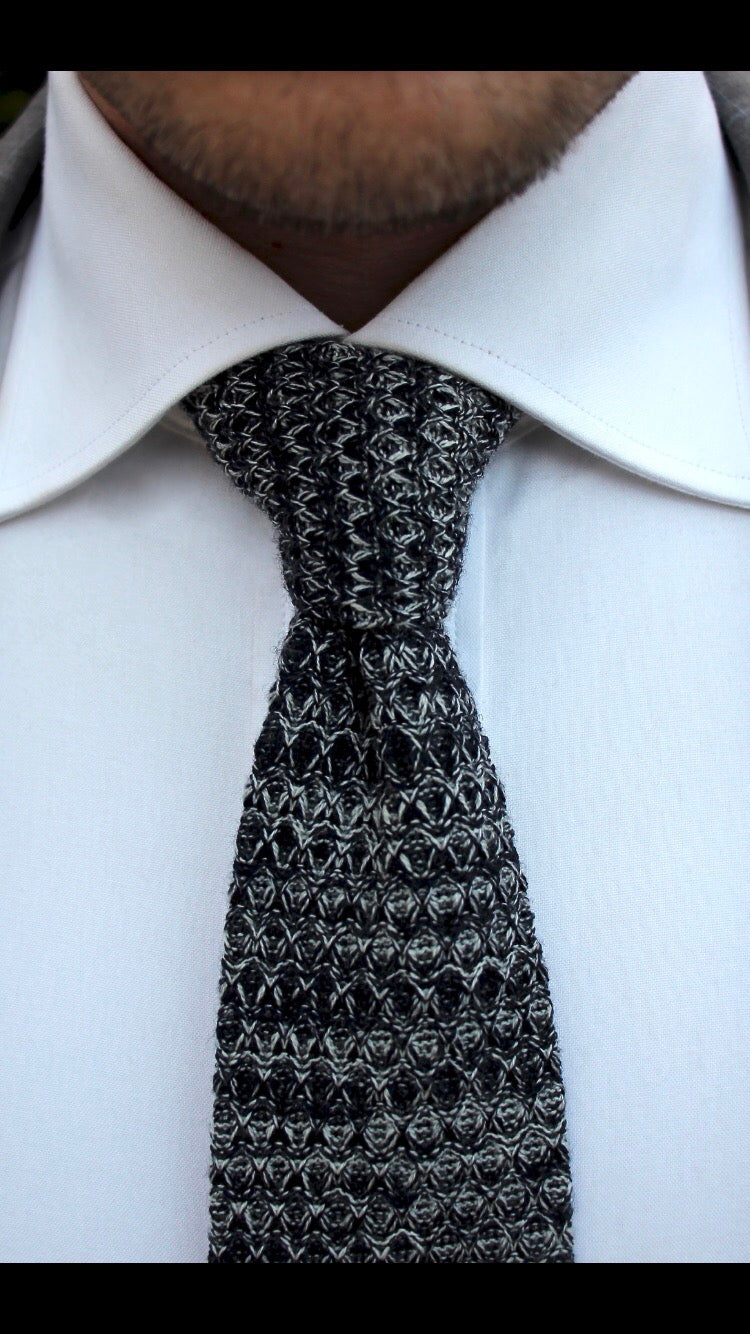 Grey Wool Knit Tie