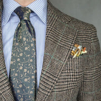 Olive Green & Gold Floral Silk Tie