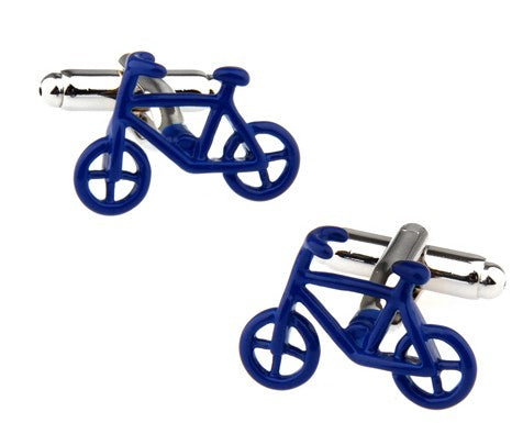 Blue Bicycle Rhodium Plated Cufflinks