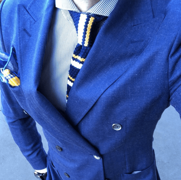 Navy & Yellow Stripes Silk Knit Tie