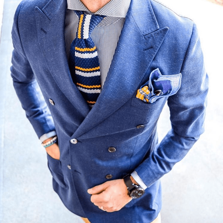 Blue & Yellow Striped Silk Knit Tie