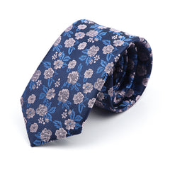 Navy, Blue & Silver Floral Skinny Tie