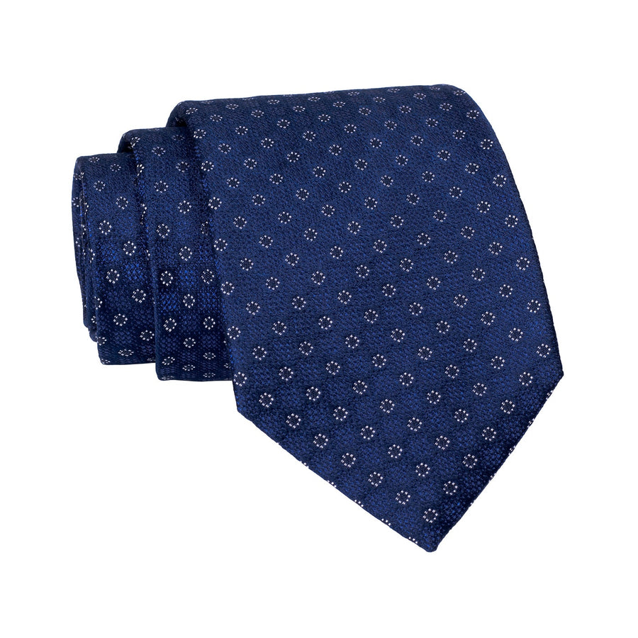 Blue & Silver Geometric Foulard Silk Tie