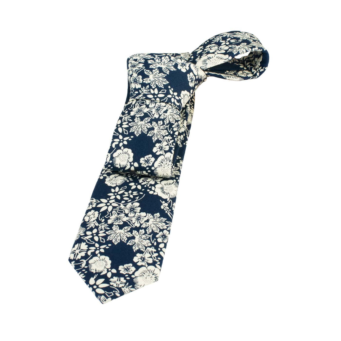 Navy & White Floral Cotton Tie