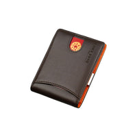 Brown slim leather wallet with orange interior