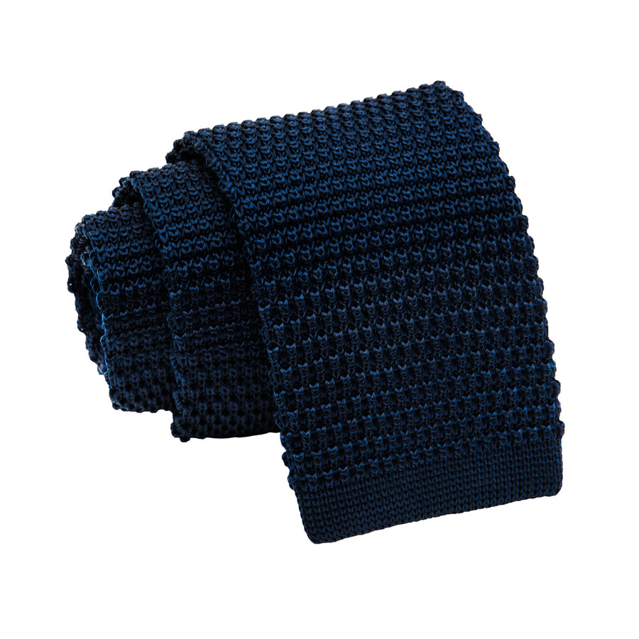Solid Navy Knitted Silk Tie