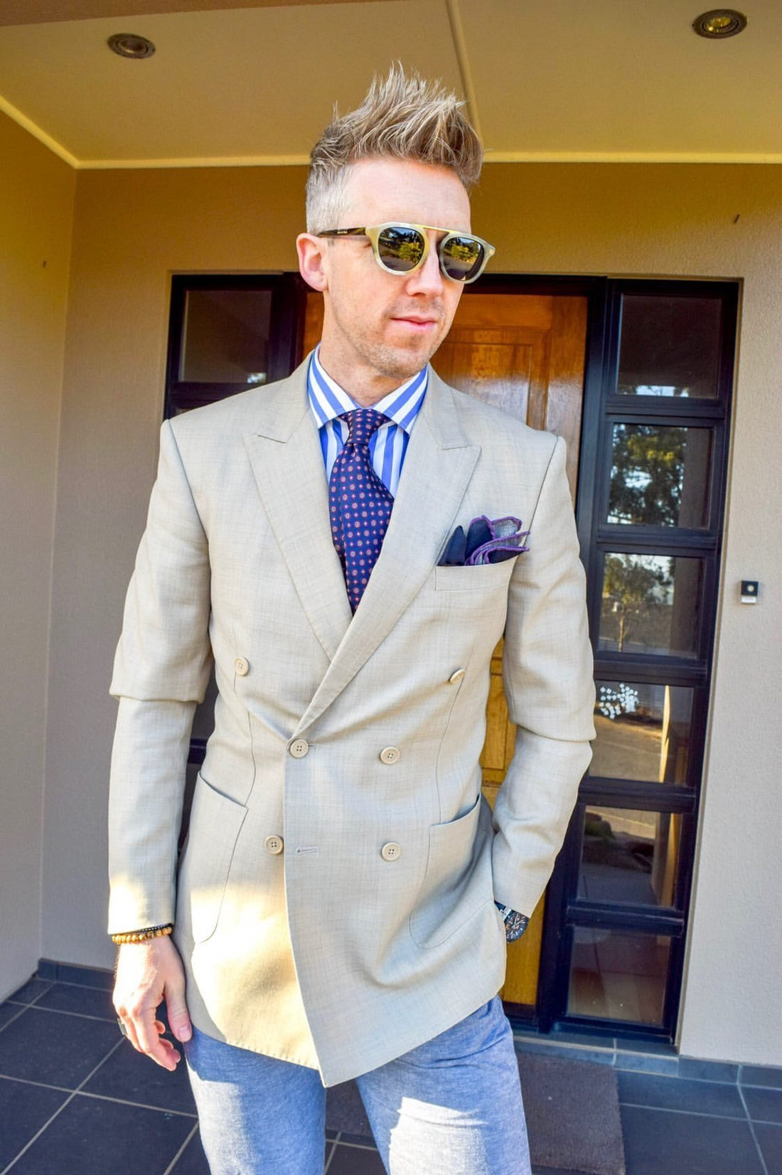 Navy & Red Foulard Silk Tie