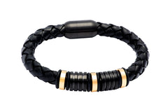 Black & Gold Leather Bracelet