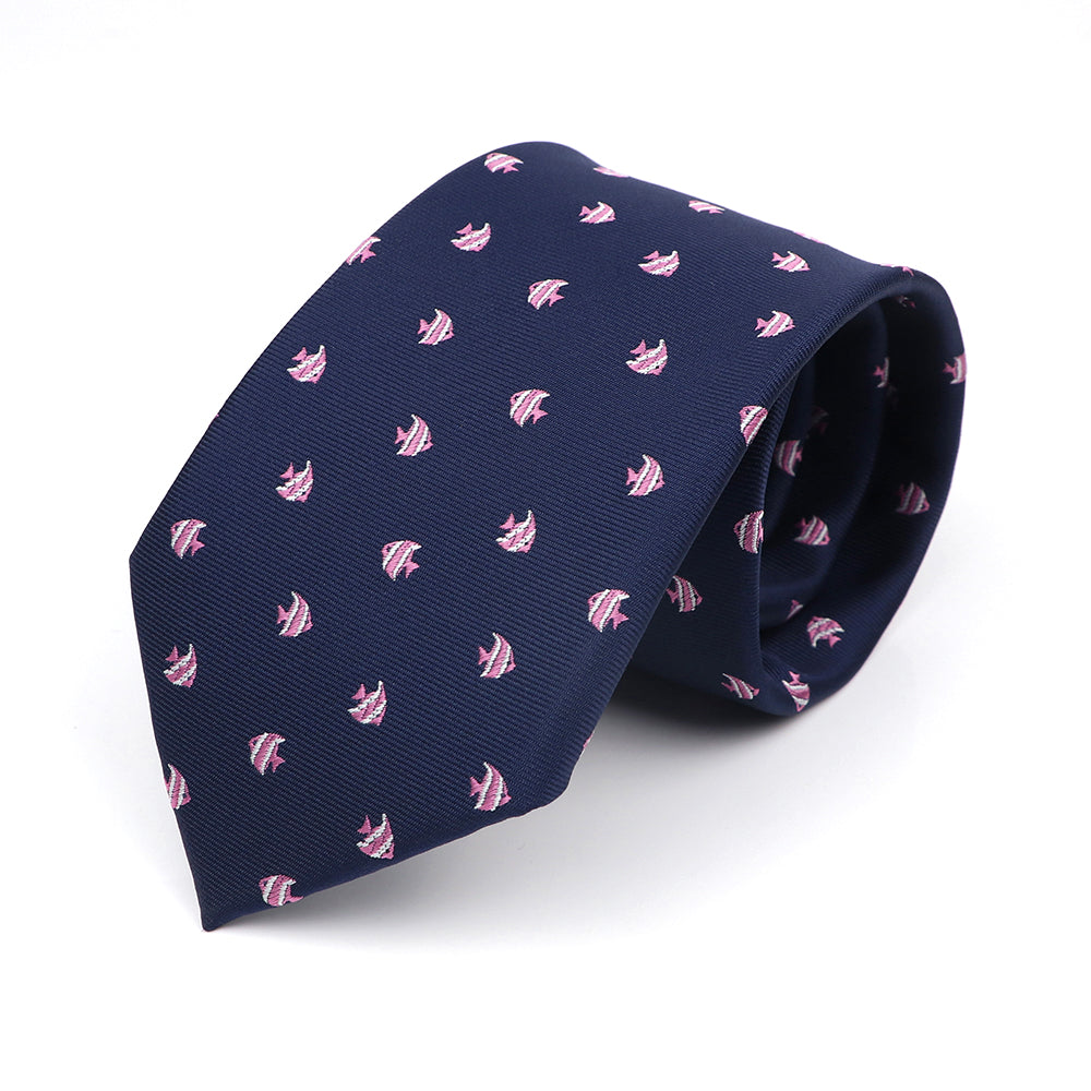 Navy & Pink Fish Polyester Tie