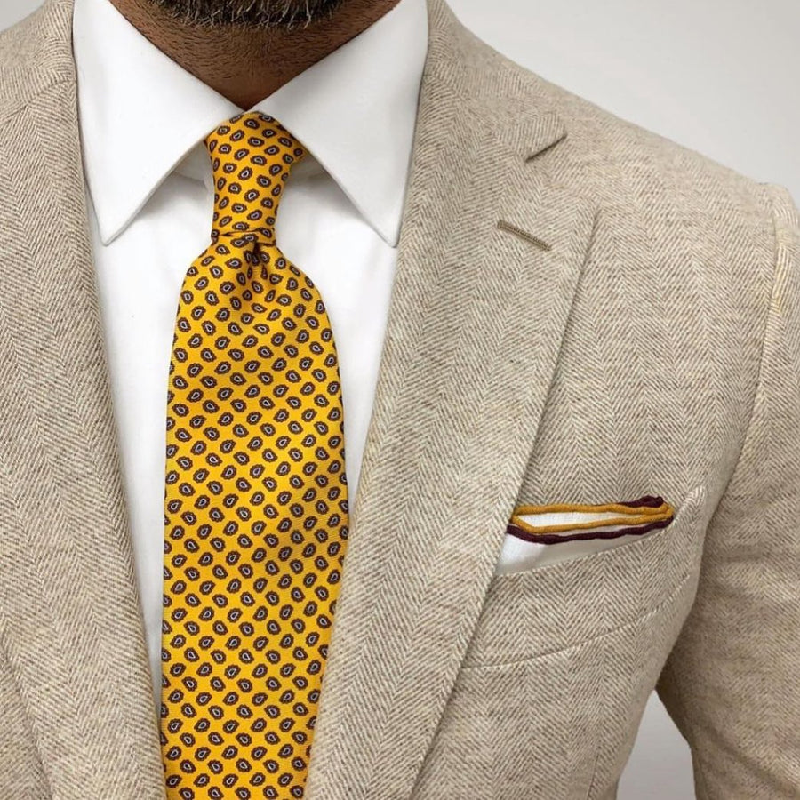 Yellow & Brown Foulard Silk Tie from The Dark Knot