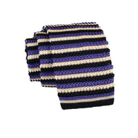 Purple, Black & White Striped Silk Knit Tie