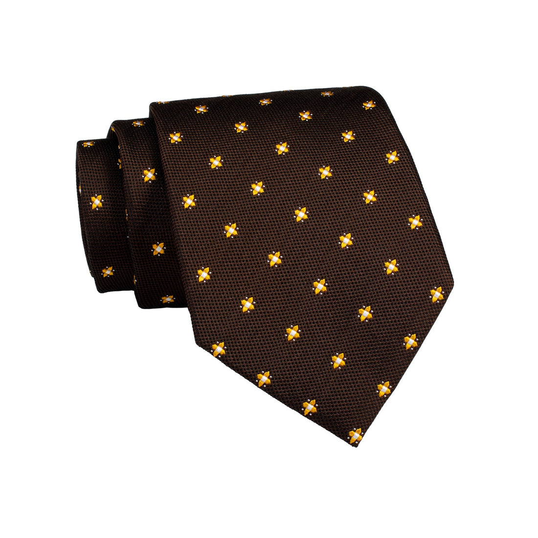 Dark Brown & Gold Geometric Foulard Silk Tie