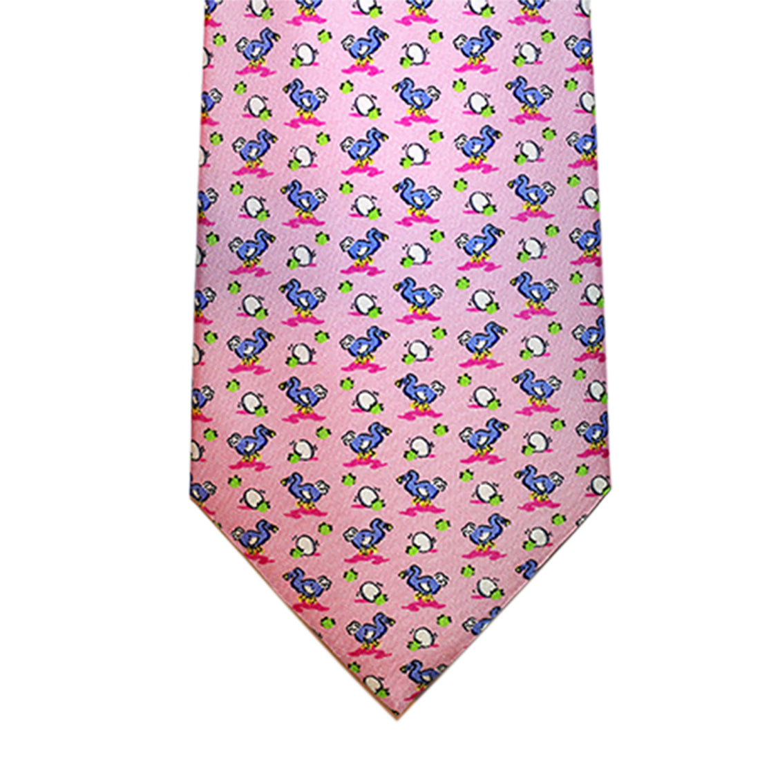 Pink & blue ducks printed silk tie