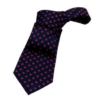 Navy & Coral Foulard Silk Tie