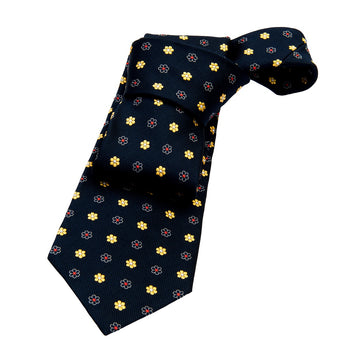 Navy & Yellow Foulard Silk Tie