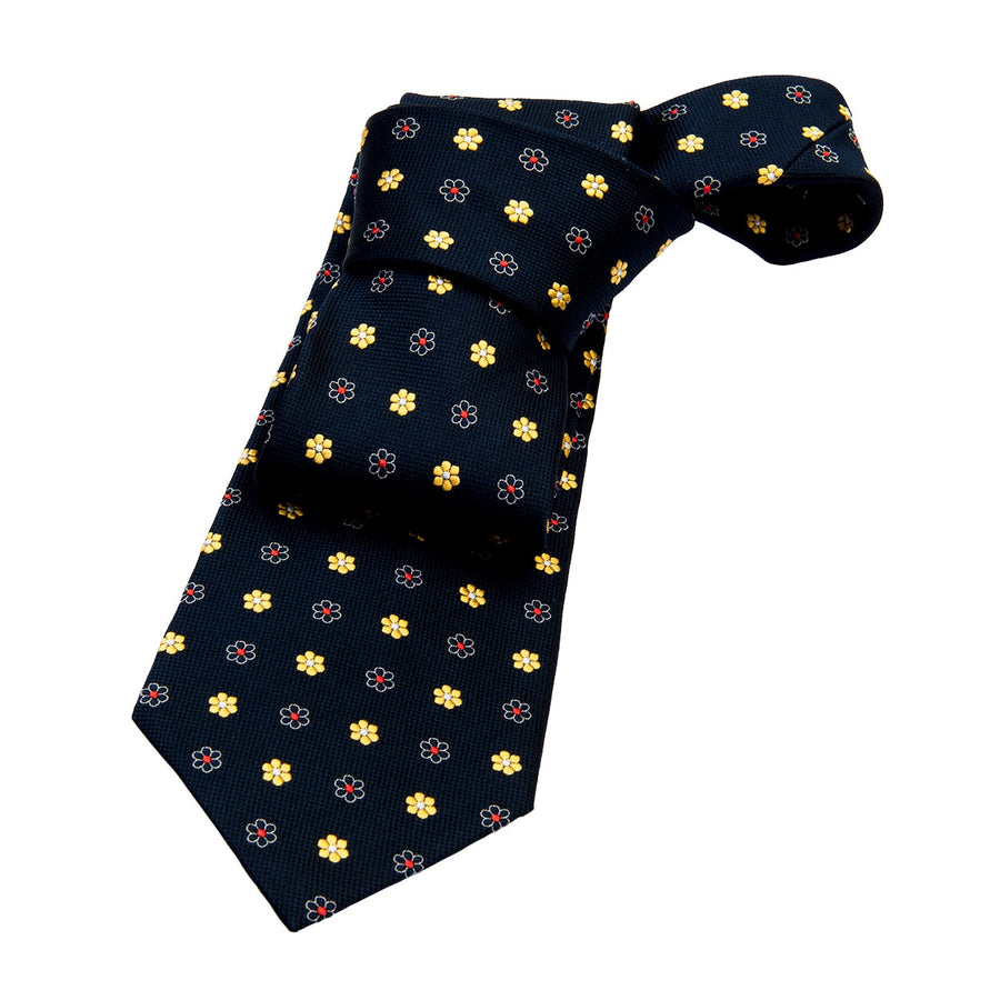 Navy & Yellow Foulard Silk Tie