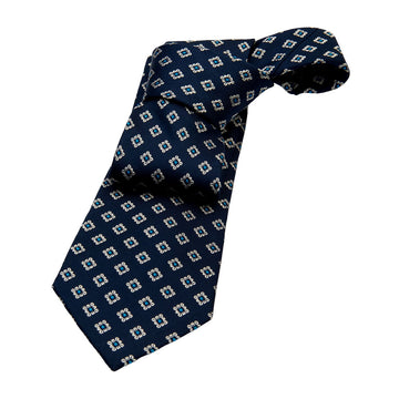 Navy & Turquoise Foulard Silk Tie