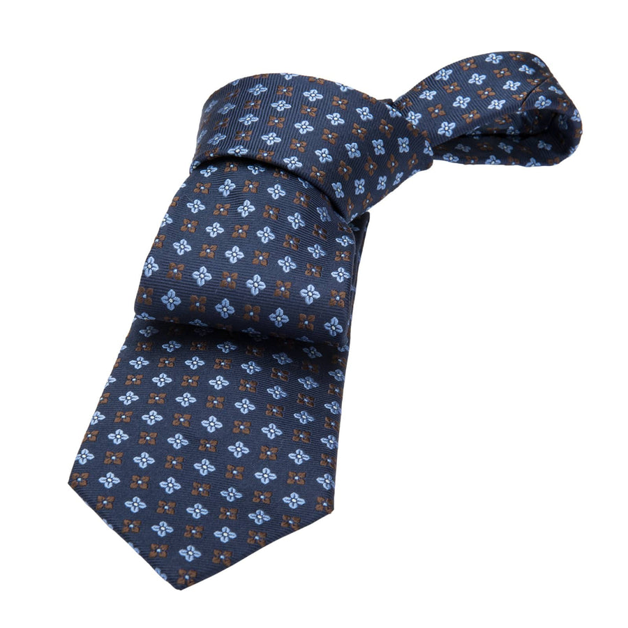 Montgomery Abstract Silk Tie, Navy / Light Blue / Brown