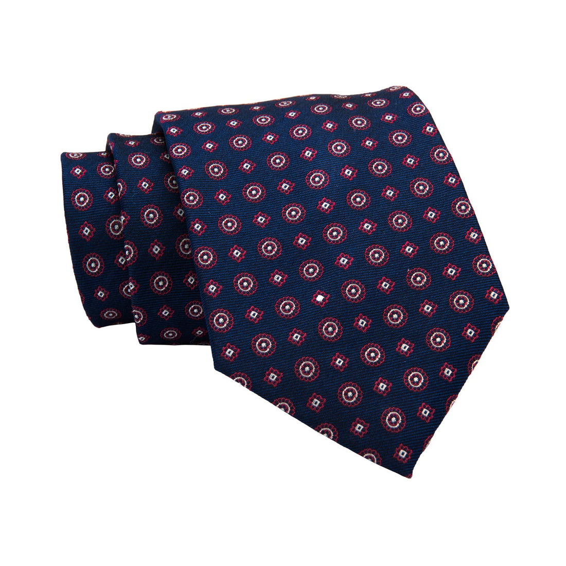 Ludlow Abstract Silk Tie, Navy / Red / Silver