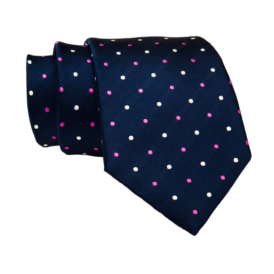 Merrimac Polka Dot Silk Tie, Navy / Pink / Silver