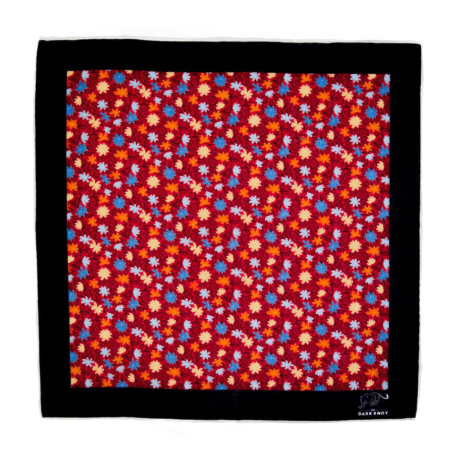 Red, Blue & Yellow Floral Linen Pocket Square
