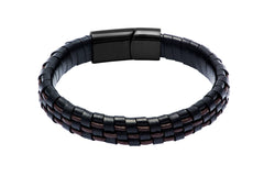 Black & Brown Leather Bracelet Stainless Steel Clasp