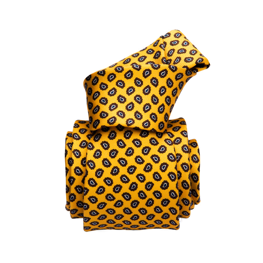 Menaggio Printed Foulard Silk Tie, Yellow / Brown