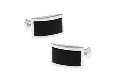 Black Enamel Silver Rhodium Plated Cufflinks