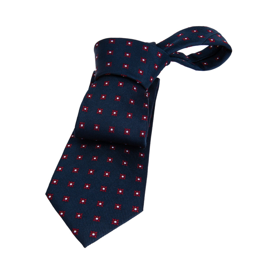 Navy & Red Foulard Silk Tie