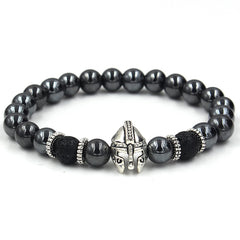 Oakland Silver Helmet Black Hematite Beaded Bracelet