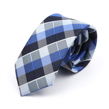Blue, Black & Grey Skinny Plaid Tie