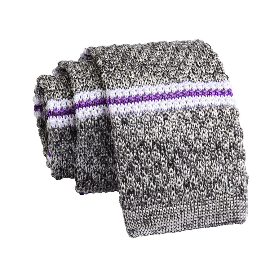 Portville Stripes Knitted Silk Tie, Light Grey / Purple / White – The ...