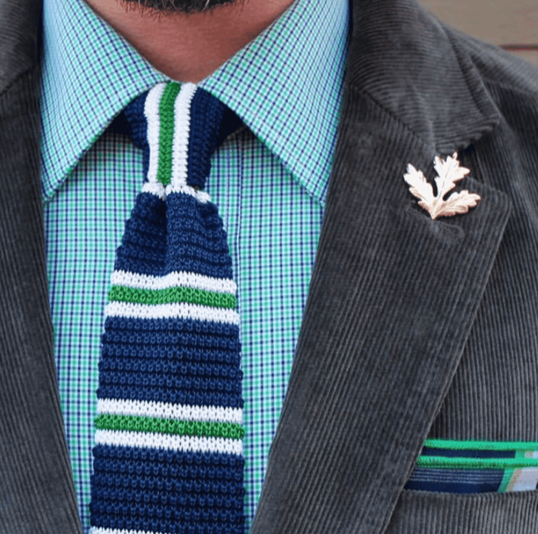 Navy & Green Stripes Silk Knit Tie