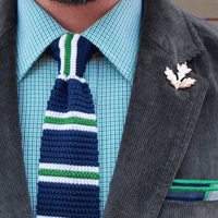 Navy & Green Stripes Silk Knit Tie